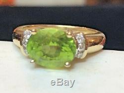 Vintage Estate 14k Gold Peridot Diamond Ring Designer Signed Gillian Conroy