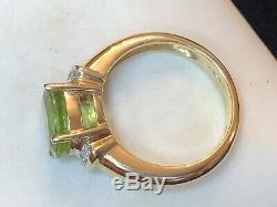 Vintage Estate 14k Gold Peridot Diamond Ring Designer Signed Gillian Conroy