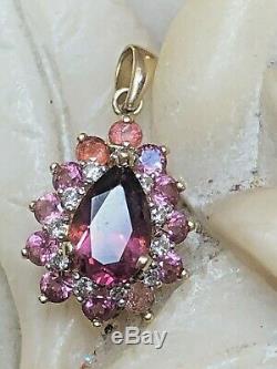 Vintage Estate 14k Gold Pink Tourmaline Pendant Made In Mexico Gemstone Signed