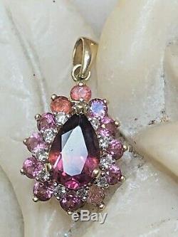 Vintage Estate 14k Gold Pink Tourmaline Pendant Made In Mexico Gemstone Signed