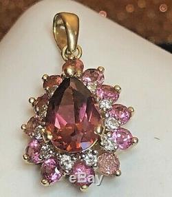 Vintage Estate 14k Gold Pink Tourmaline Pendant Made In Mexico Gemstone Signed