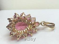 Vintage Estate 14k Gold Pink Tourmaline Pendant Made In Mexico Gemstone Signed