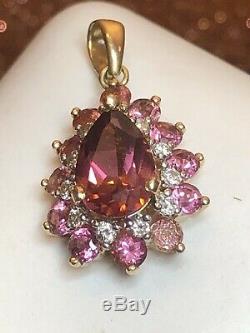 Vintage Estate 14k Gold Pink Tourmaline Pendant Made In Mexico Gemstone Signed