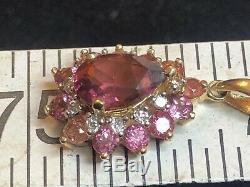 Vintage Estate 14k Gold Pink Tourmaline Pendant Made In Mexico Gemstone Signed