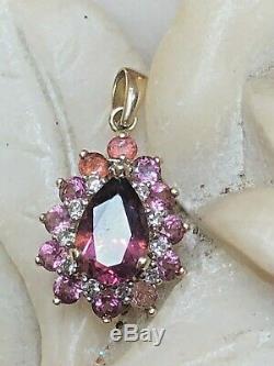 Vintage Estate 14k Gold Pink Tourmaline Pendant Made In Mexico Gemstone Signed