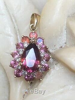 Vintage Estate 14k Gold Pink Tourmaline Pendant Made In Mexico Gemstone Signed