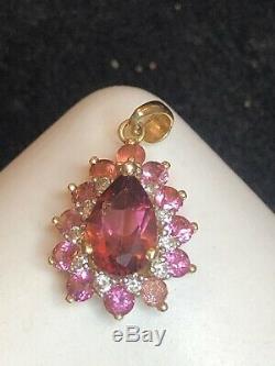 Vintage Estate 14k Gold Pink Tourmaline Pendant Made In Mexico Gemstone Signed