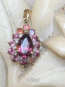 Vintage Estate 14k Gold Pink Tourmaline Pendant Made In Mexico Gemstone Signed