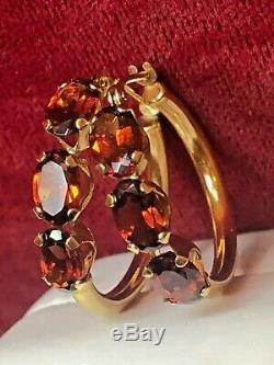 Vintage Estate 14k Gold Red Garnet Hoops Signed S Gemstone