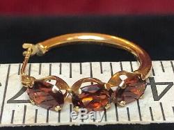 Vintage Estate 14k Gold Red Garnet Hoops Signed S Gemstone