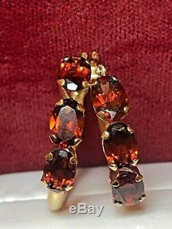 Vintage Estate 14k Gold Red Garnet Hoops Signed S Gemstone