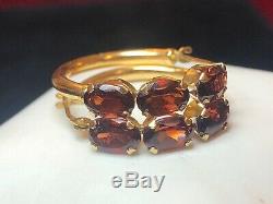 Vintage Estate 14k Gold Red Garnet Hoops Signed S Gemstone