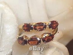 Vintage Estate 14k Gold Red Garnet Hoops Signed S Gemstone