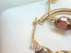 Vintage Estate 14k Gold Red Garnet Hoops Signed S Gemstone