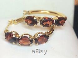 Vintage Estate 14k Gold Red Garnet Hoops Signed S Gemstone