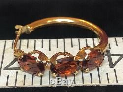 Vintage Estate 14k Gold Red Garnet Hoops Signed S Gemstone