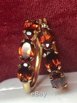 Vintage Estate 14k Gold Red Garnet Hoops Signed S Gemstone