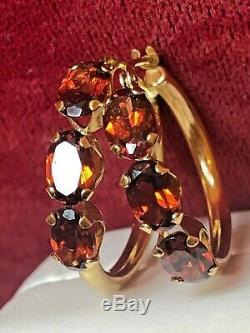 Vintage Estate 14k Gold Red Garnet Hoops Signed S Gemstone