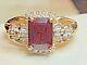 Vintage Estate 14k Gold Red Ruby & Diamond & White Sapphire Ring Signed Cr