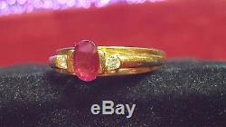Vintage Estate 14k Gold Red Ruby & Genuine Natural Diamond Ring Signed T & C