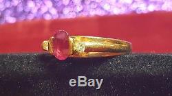 Vintage Estate 14k Gold Red Ruby & Genuine Natural Diamond Ring Signed T & C