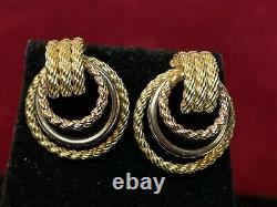 Vintage Estate 14k Gold Rose White & Yellow Gold Earrings Signed J