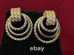 Vintage Estate 14k Gold Rose White & Yellow Gold Earrings Signed J