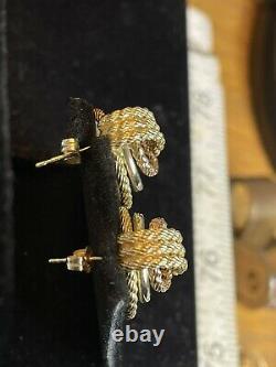 Vintage Estate 14k Gold Rose White & Yellow Gold Earrings Signed J