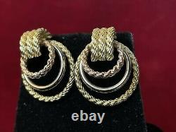 Vintage Estate 14k Gold Rose White & Yellow Gold Earrings Signed J