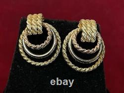 Vintage Estate 14k Gold Rose White & Yellow Gold Earrings Signed J