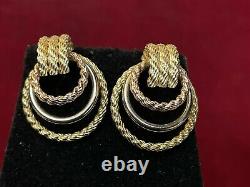 Vintage Estate 14k Gold Rose White & Yellow Gold Earrings Signed J
