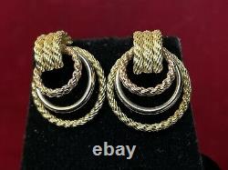 Vintage Estate 14k Gold Rose White & Yellow Gold Earrings Signed J