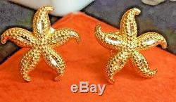 Vintage Estate 14k Gold Starfish Earrings Designer Signed Gcj Textured