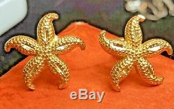 Vintage Estate 14k Gold Starfish Earrings Designer Signed Gcj Textured