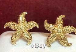 Vintage Estate 14k Gold Starfish Earrings Designer Signed Gcj Textured