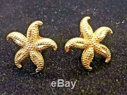 Vintage Estate 14k Gold Starfish Earrings Designer Signed Gcj Textured