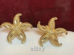 Vintage Estate 14k Gold Starfish Earrings Designer Signed Gcj Textured