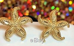 Vintage Estate 14k Gold Starfish Earrings Designer Signed Gcj Textured