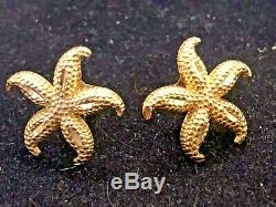 Vintage Estate 14k Gold Starfish Earrings Designer Signed Gcj Textured