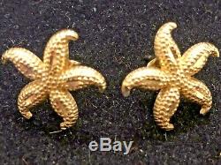 Vintage Estate 14k Gold Starfish Earrings Designer Signed Gcj Textured