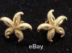 Vintage Estate 14k Gold Starfish Earrings Designer Signed Gcj Textured