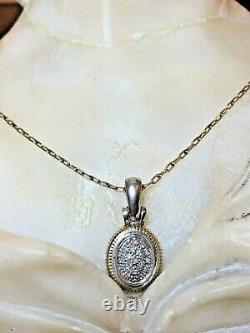 Vintage Estate 14k Gold & Sterling Silver Diamond Signed Pendant Necklace