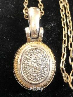 Vintage Estate 14k Gold & Sterling Silver Diamond Signed Pendant Necklace
