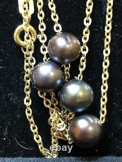 Vintage Estate 14k Gold Tahitian Pearl Station Necklace Signed Adl Made Italy