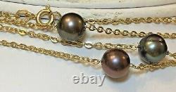 Vintage Estate 14k Gold Tahitian Pearl Station Necklace Signed Adl Made Italy
