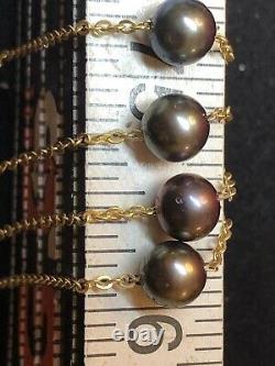 Vintage Estate 14k Gold Tahitian Pearl Station Necklace Signed Adl Made Italy