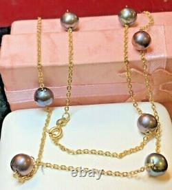 Vintage Estate 14k Gold Tahitian Pearl Station Necklace Signed Adl Made Italy