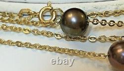 Vintage Estate 14k Gold Tahitian Pearl Station Necklace Signed Adl Made Italy