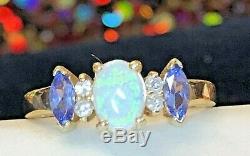Vintage Estate 14k Gold Tanzanite Diamond Opal Ring Designer Signed Bh Effy