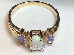 Vintage Estate 14k Gold Tanzanite Diamond Opal Ring Designer Signed Bh Effy